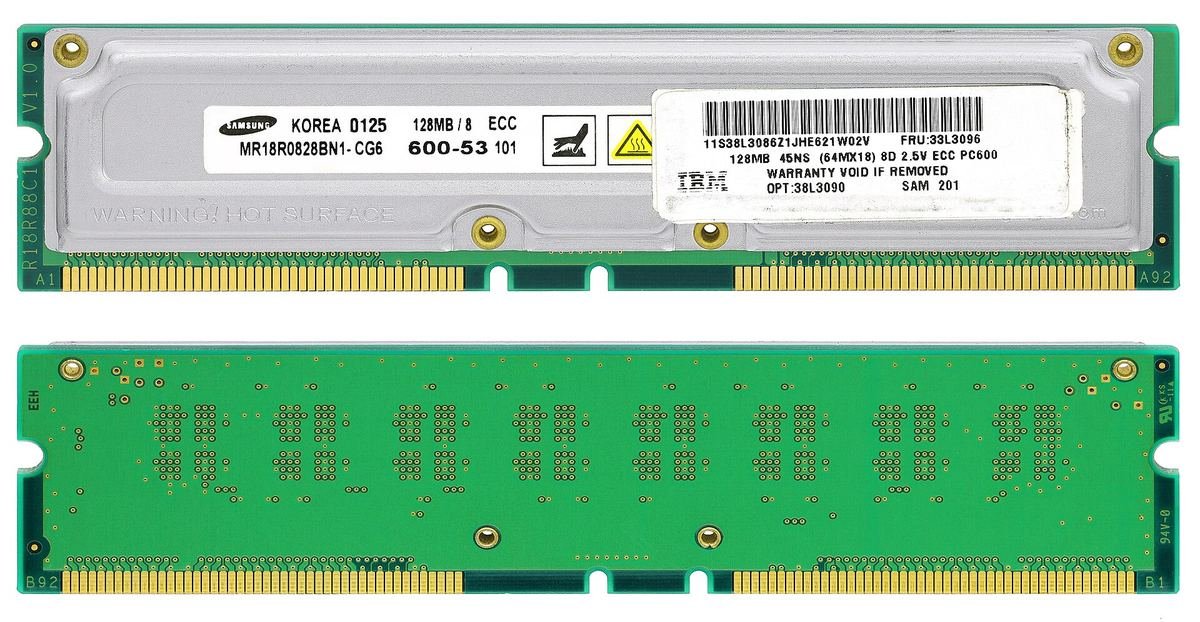 Foto de un módulo RIMM (Rambus) · 184 pines